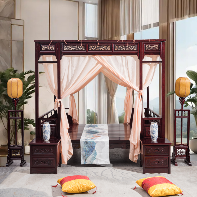 Chinese ancient traditional old-fashioned canopy bed solid wood step bed Qiangong step bed palace bed Ming and Qing palace dragon bed