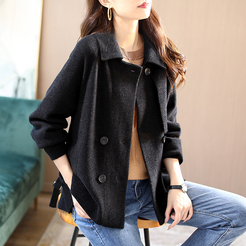 Boucheri black long-sleeved loose new women's jacket double-breasted all-match top 2022 pocket casual autumn clothes