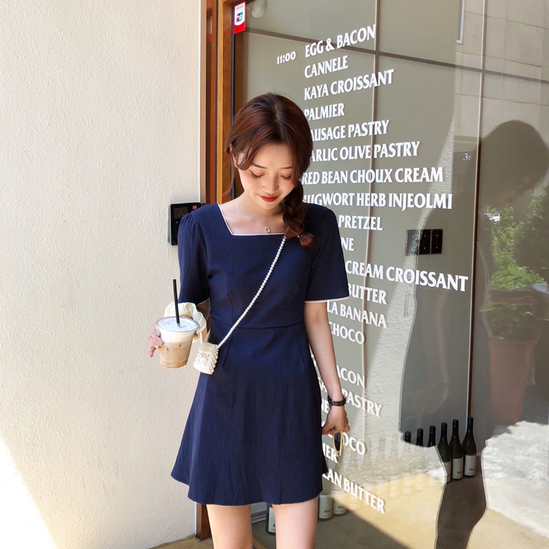 VK旗艦店 韓系時尚小露背滾邊氣質短袖洋裝