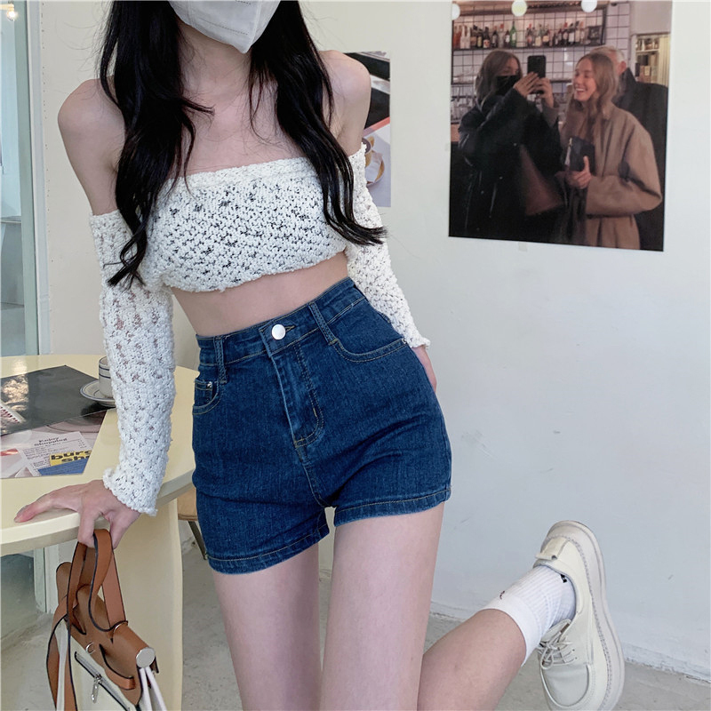Women's Denim Shorts, Hip-Hugging, Spring/Summer New Thin Style, Tight-Fitting, Stretchy, American Retro, High-Waisted, Slimming Hot Pants Women's Denim Shorts, Hip-Hugging, Spring/Summer New Thin Style, Tight-Fitting, Stretchy, American Retro, High-Waisted, Slimming Hot Pants