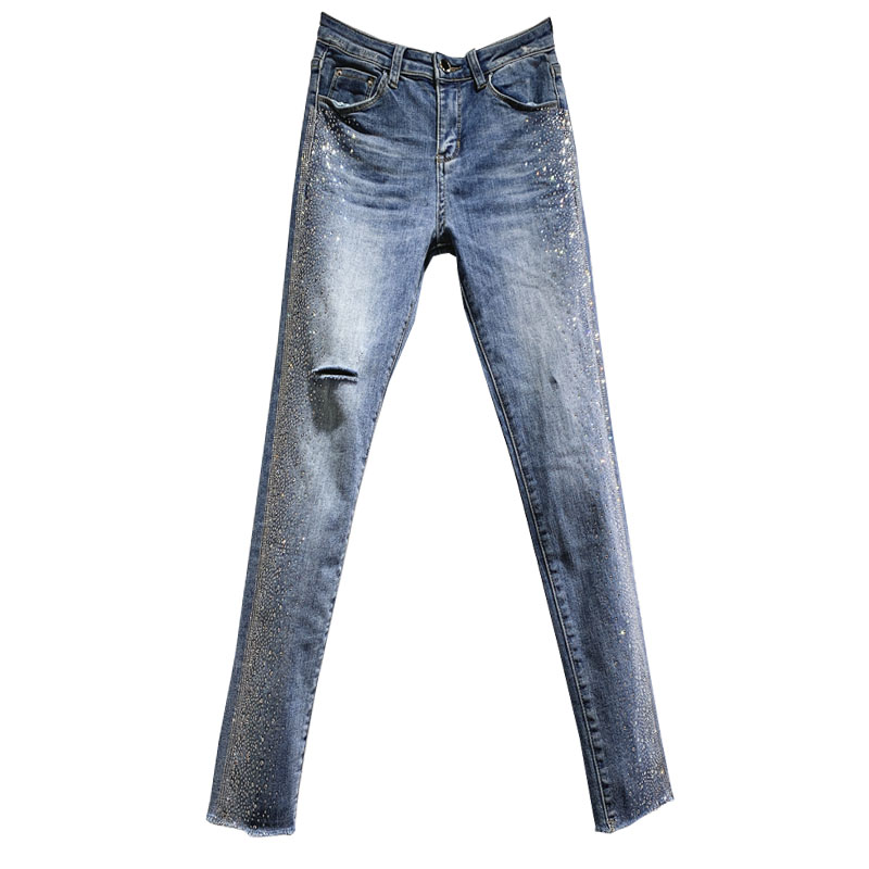 khoan nước chín điểm quần jeans bút chì chân nhỏ phụ nữ mùa xuân và mùa hè mới khoan lỗ siêu-flash châu Âu và phiên bản Hoa Kỳ Hàn Quốc trong những câu lạc bộ quần áo