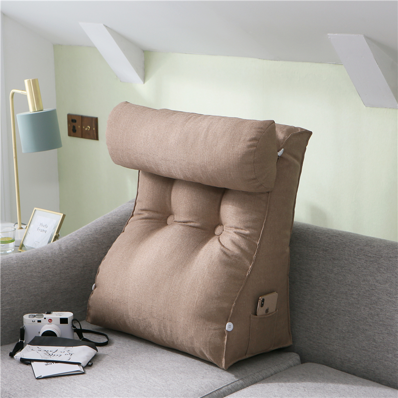 Simple solid color with headrest large backrest adjustable bedside triangle pillow bay window sofa cushion pillow removable and washable - Taobao