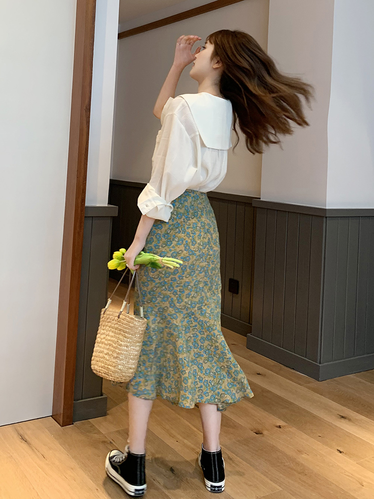 Lecea Alice shirt suit skirt two-piece 2022 summer new gentle style age-reducing floral skirt