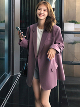 Lecea Alice Purple Suit Jacket Woman 2022 Spring new slanted buckle closeted waist temperament Western-style womens blouse