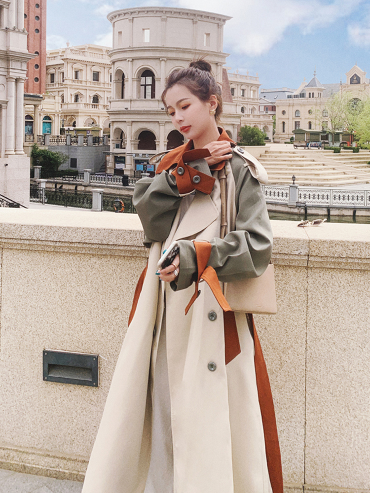 Lecea Alice Women's Wind Closeater 2022 Spring new Inn Wind Splice Crash Color Medium Long Version Coat Woman