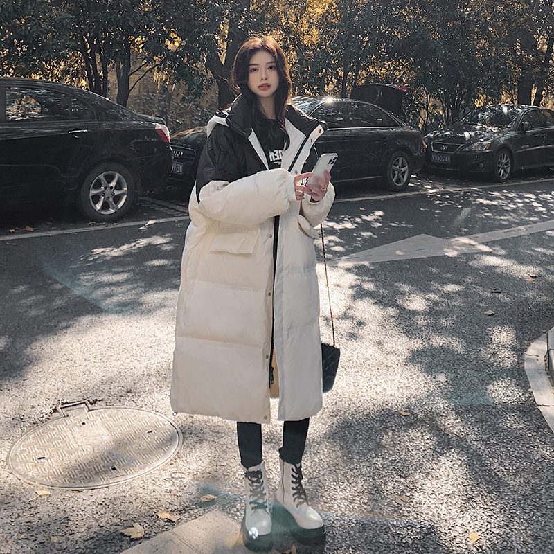 Lecea Alice down jacket Women's medium long version 2022 Winter new splicing Coloured white duck suede jacket woman