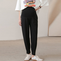 2021 Spring new pregnant women pants Korean version Fashion High waist sports pants Pants Feet Zipper Thin snow-spun pregnant woman pants