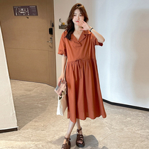 Pregnant woman shirt with dress in dress summer long style loose large code cashew with slim temperament overturning pregnant woman skirt summer style