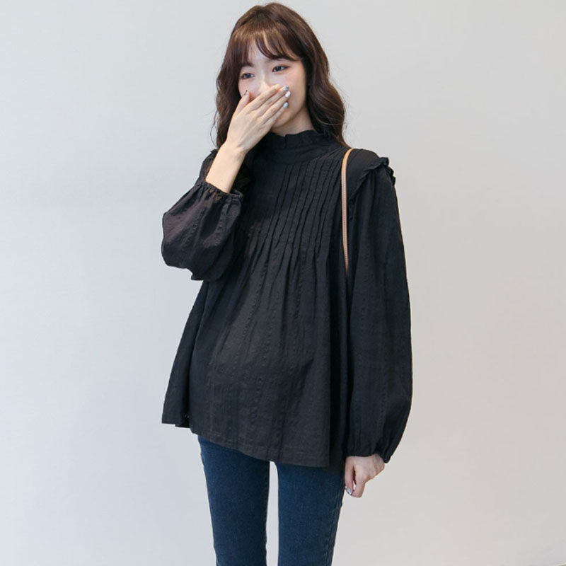 Pregnant women dress spring and autumn long sleeve tops loose and fashionable black shirts appear thin and pregnant women shirts pure cotton