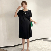 Pregnant woman Lieven dress Summer 2022 Summer pregnant woman short sleeve T-shirt Skirt Belly long pregnant woman dress pure cotton