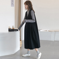 Pregnant woman Autumn Fashion suit Fashion style dress Long style Knee Long Dress Fashion V Character Big Code Pregnant Woman Braces Skirt