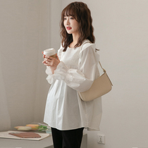 Pregnancy Woman Dress 2022 Spring Autumn New Long Sleeve Blouses Pure Cotton Loose Fashion White Big Code Doll Sweatshirt Pregnant clothes