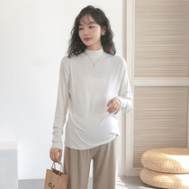 Pregnant Woman Inner Hitch Jacket Spring Autumn Slim Fit Fashion 100 Hitch Light Plate T-shirt Semi-High Collar Elastic Close-fitting White Undershirt
