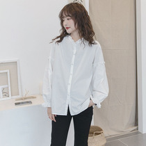 Pregnant women white shirt spring and autumn long-sleeved short trendy mother fashion all-match professional bottoming shirt fashion pregnant women top