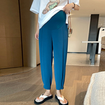 Pregnant Woman Pants Summer New High Waist Comfort Tobellied Pants Foreign Air Minus age Radish Pants Buckle Buttoned Pants Feet Straight pants