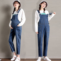 Pregnant woman back with pants spring and autumn outside wearing casual long pants for large size 200 catty Korean version straight cylinder elastic pregnant woman jeans