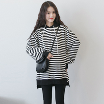 Pregnant Woman Sweatshirt Autumn Style Long Sleeve Blouse Striped with cap Lazy Wind loose Large-size Pregnancy Woman Dress Spring Autumn Season Suit