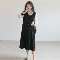 Pregnant woman Liondress Spring and autumn season with long section Personality Splicing Foreign Pistachio Lace V Collar Temperament Sweetness Pregnant Woman Skirt