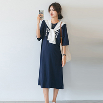 Pregnant Woman Summer Dress Dress Fashion Dress Fashion Cloak With Short Sleeve T Shirt Dress Medium Long Loose Korean Version Casual Pregnant Woman Skirt Summer
