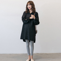 Pregnant woman shirt with long loot in Korean version Fashion cufflink Lacing Foreign Temperament Pregnant Woman Spring Dress Long Sleeve Shirt