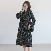 Pregnant woman with dress in dress spring and autumn in fashion Broken Flowers Skirt Tidal Temperament Sweet necklace with high waist pregnant woman Long dress