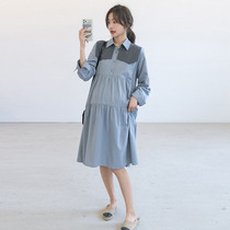 Pregnant Woman Spring Dress Dress dress Long sleeves Long sleeves Loose Korean Version Stylish Cloak out for Laced Shirt Dress