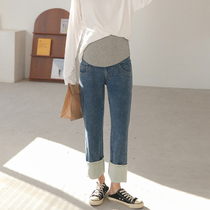 Pregnant woman Jeans Broadlegged Pants Spring Fall high waist towering comfort Totbelly pants Damp Mother Individuality Casual Straight Tube Pregnant Pants