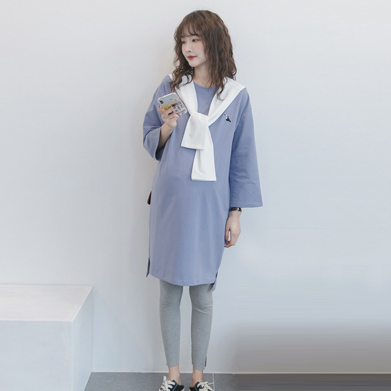 Long version 90% sleeve fashion embroidery cape in pregnant women's spring clothing blouse with large size of pure cotton pregnant woman T-shirt casual Korean version