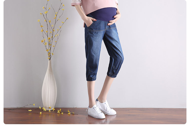 Mùa hè ăn mặc phần mỏng phụ nữ mang thai quần jeans denim quần mặc giản dị lỏng dạ dày lift xà cạp quần short cộng với chất béo kích thước lớn