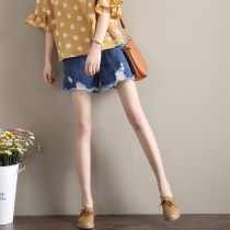 Summer thin pregnant shorts button wear hole jeans loose mom pants hot pants fattened large yards