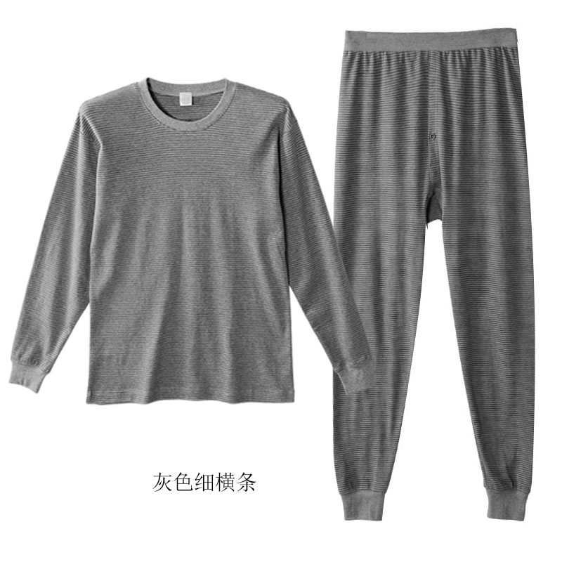 Sen Goose Cotton Stripe Foundation Đồ lót nam Loose Round Cổ áo ấm Đồ lót trung niên Qiuyi Qiuku Set đồ bộ