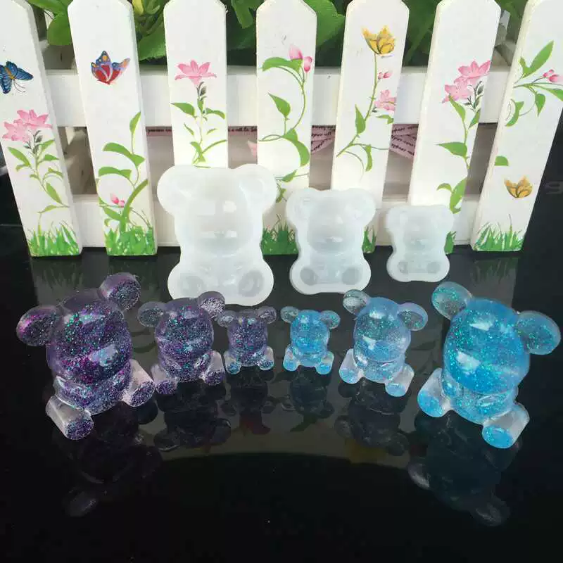 Gương bạo lực Bear Crystal Epoxy Khuôn gấu Baby Hand Khuôn UV Nhựa Epoxy Khuôn DIY