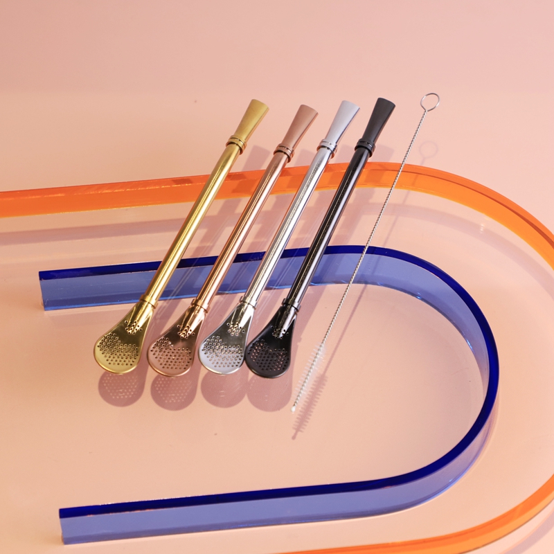 Bar utensil Madetea Stainless Steel Straws Cocktails Straws Coffee Stirring Spoons Home Juice Straws