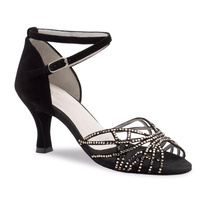 Gitini Latin dance shoes womens middle heel diamond-encrusted dance shoes soft-soled dance shoes square dance shoes black spring