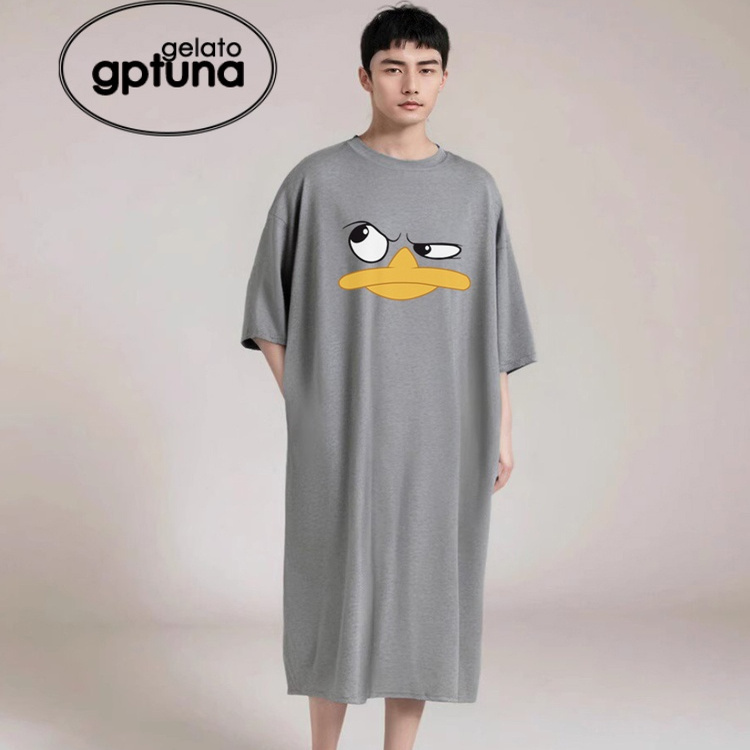 Gptuna Cotton Men's Lazy Pajamas All-In-One Robe Nightgown Foreskin Postoperative Summer Short-Sleeved Nightgown Home Clothes