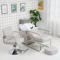 Mu Ren high-grade hair salon special stainless steel half-lying shampoo bed ceramic deep basin hair salon waterproof flushing bed