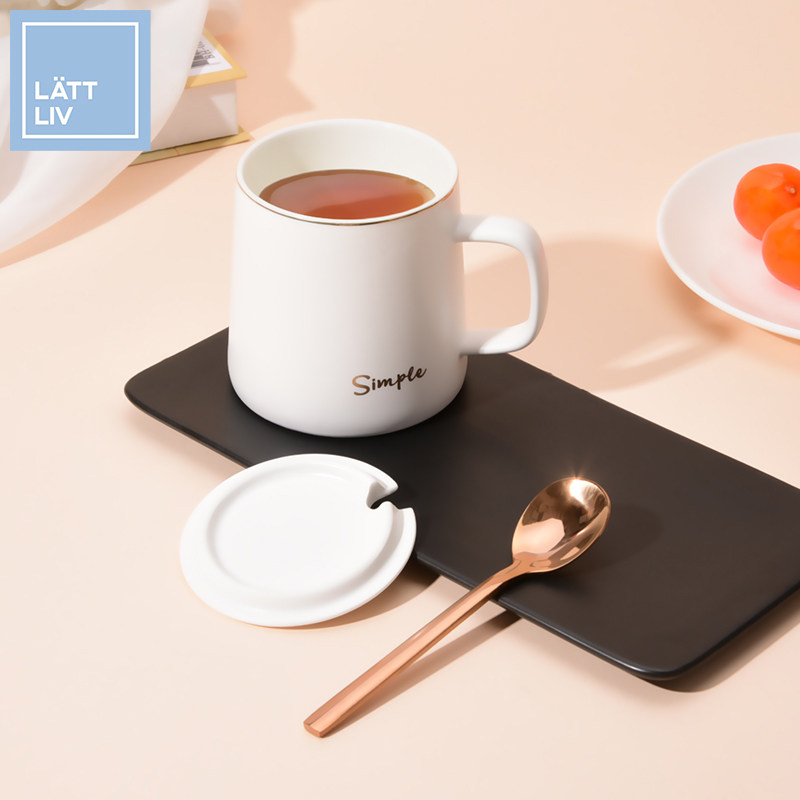 LATTLIV Living with no worries about English mug Nordic ceramic Mark cup with lid spoon office water glass