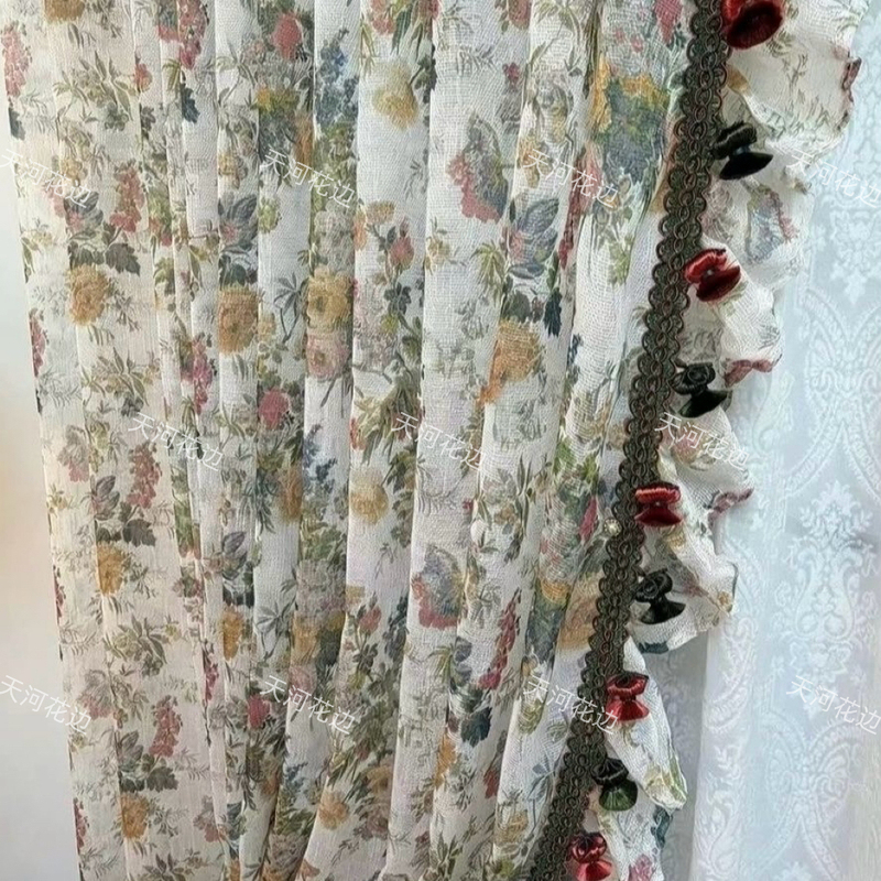 Tianhe Lace New Curtain Lace Versatile French Tassel Edge Decoration Heavy Craftsmanship Three-Color Lantern Ball Lace
