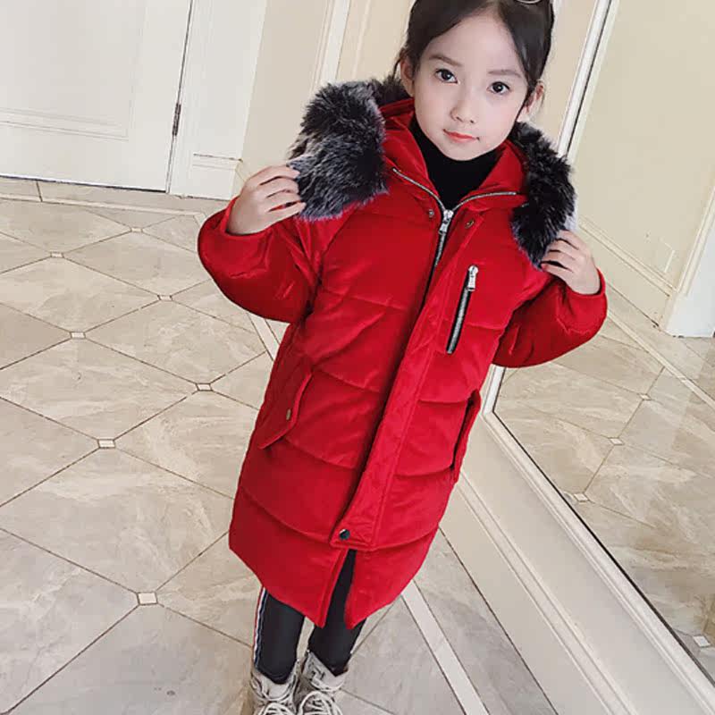 女童棉衣2018新款中长款女孩加厚洋气棉袄冬