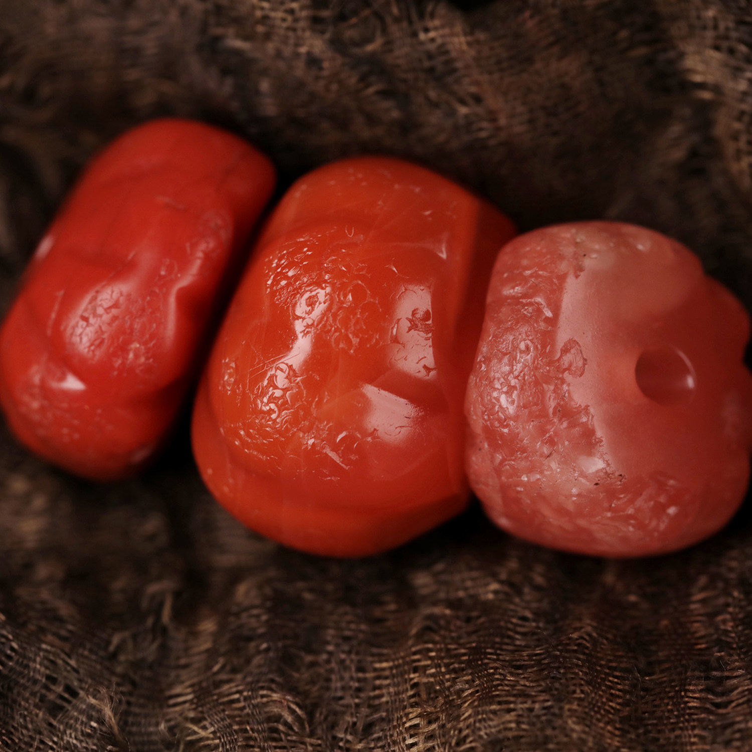 Three Liaojin ganang South red melon beads Old South red melon Pearl Old melon Pearl