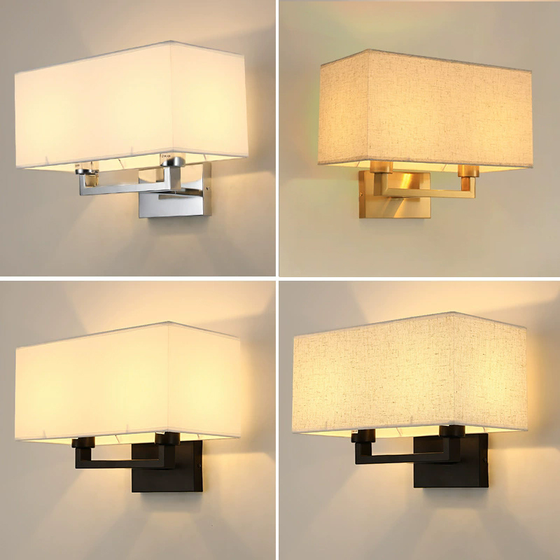 Double-Headed Rectangular American-Style Minimalist Hotel Wall Lamp Living Room Corridor Guesthouse Bedroom Bedside Fabric Engineering Wall Lamp Double-Headed Rectangular American-Style Minimalist Hotel Wall Lamp Living Room Corridor Guesthouse Bedroom Bedside Fabric Engineering Wall Lamp