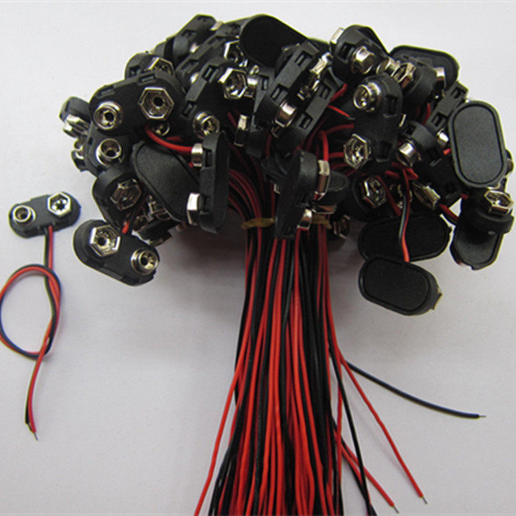 T-type 9V hard button 9V battery button 9V battery holder hard shell plastic shell wire length 15CM
