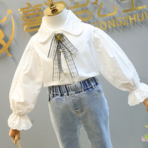 Girls shirt 2021 Spring and Autumn New Korean fashion embroidery lapel long sleeve shirt children Joker foreign style shirt