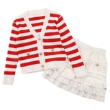 Осенний комплект, свитер, военно-морской кардиган, детская юбка, коллекция 2021