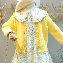 Girls foreign style dress Spring and Autumn new floral dress knitted sweater cardigan childrens pastoral style two-piece set