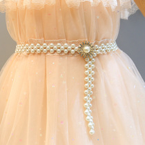 Girls decorative dress elastic belt female white Joker Pearl waist chain girl wide belt fashion jewelry