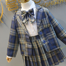 Girl Suit 2021 Spring and Autumn New College Style jk Uniform Pleated Skirt Net Red Ocean Gas Childrens Three Piece Set