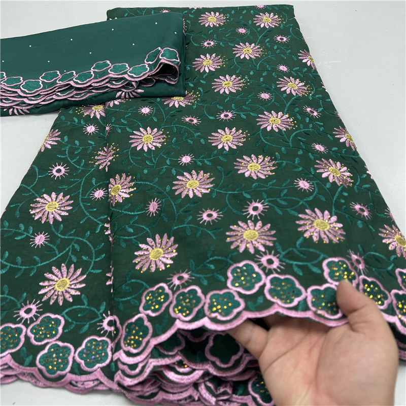 Matching 5 Yards + 2 Yards Swiss Pure Cotton Embroidered Cloth Lace Cloth Hot Diamond Fabric African Cotton Lace Matching 5 Yards + 2 Yards Swiss Pure Cotton Embroidered Cloth Lace Cloth Hot Diamond Fabric African Cotton Lace