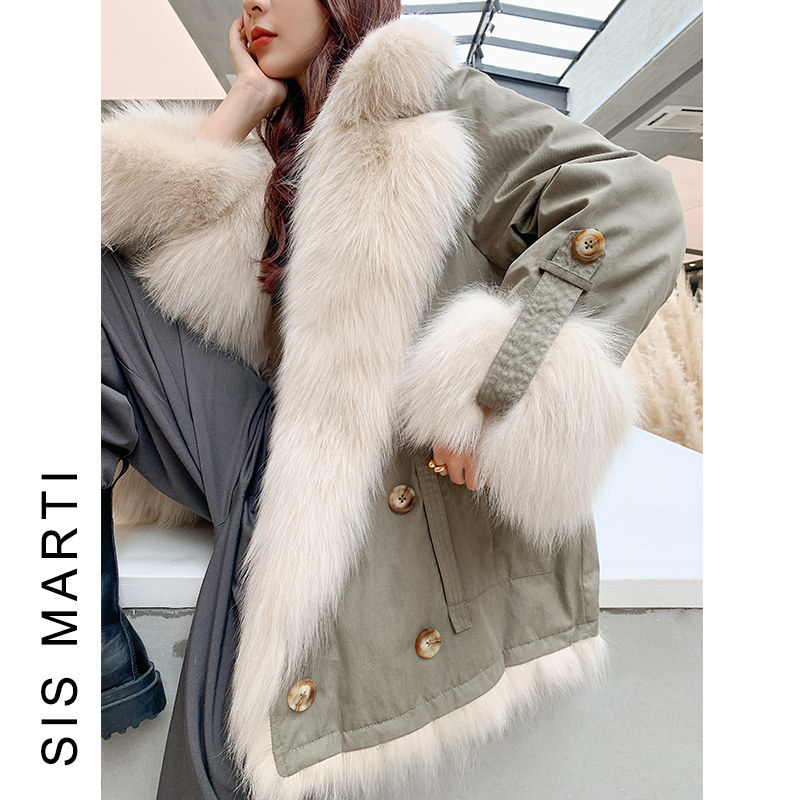 Suit collar two-sided fox fur liner Parker clothing women's long version 2021 winter new fur coat small
