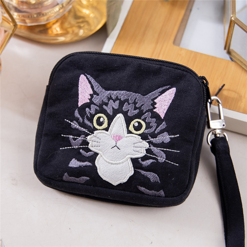 New chic kitty girl canvas mom cute cartoon coin hand carrying mini small double layer zero wallet 820192